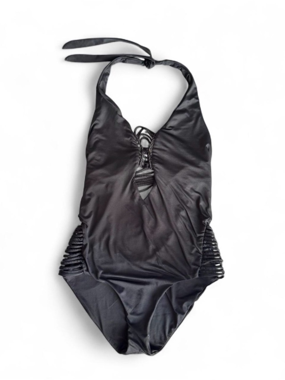 Becca by Rebecca Virtue black cut out halter one piece swimsuit Size M